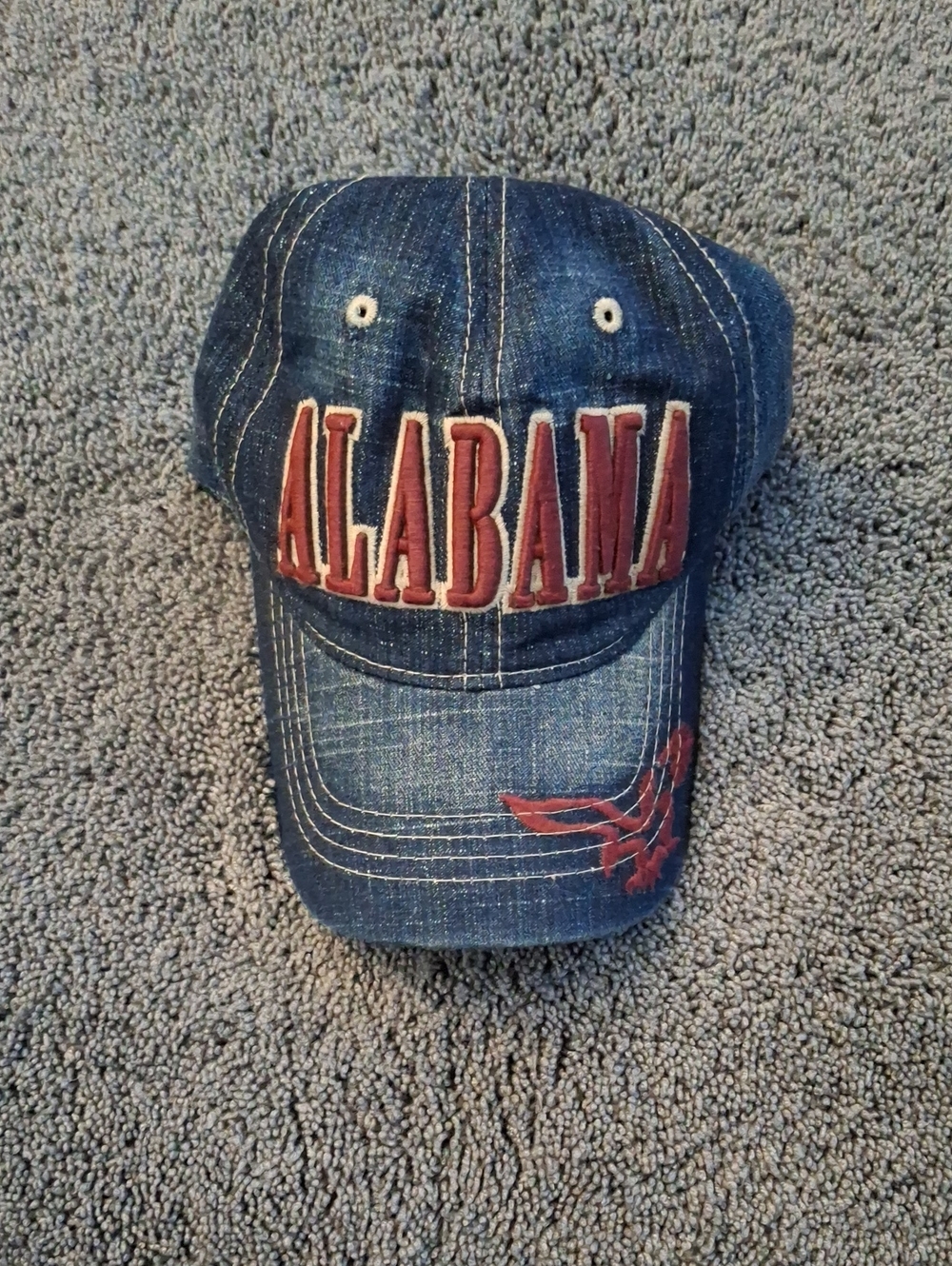 Alabama Distressed Denim Baseball Cap - Blue with Red Embroidery